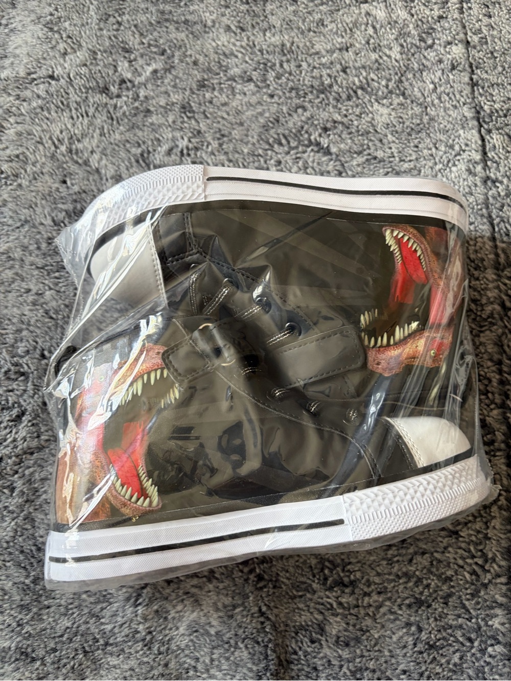 Kids Black High-Top Sneakers with Dinosaur Print
